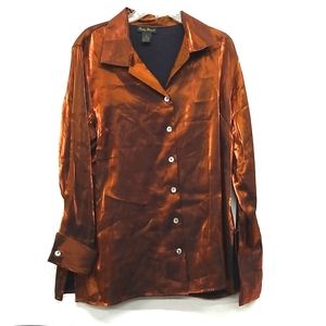 NWOT Bronze womens size 14 button down blouse missing cuff button